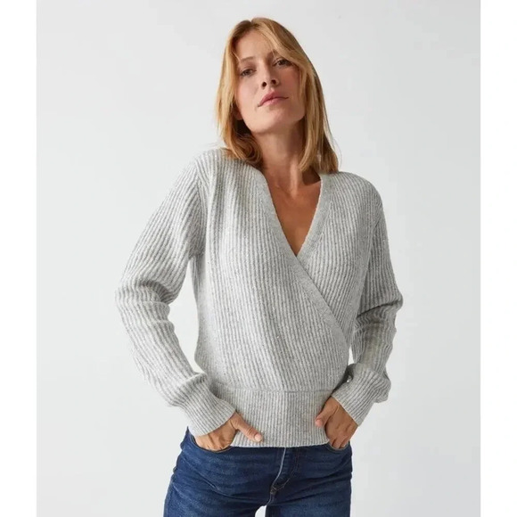 NEW Michael Stars Laurel Sequin Gray Wrap Sweater V-Neck Size‎ Small Petite NWOT - Picture 1 of 9